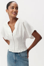 Exquise Cherelle Pleated Detail Linen Blouse in White