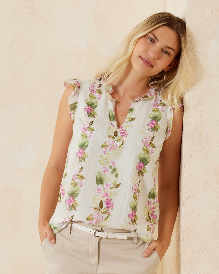 Tommy Bahama Sleeveless Print Ruffle Top