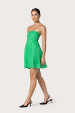 Lusana Talia Pintuck Linen Mini Dress in Kelly Green