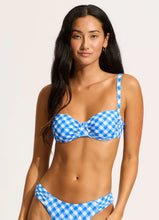 Seafolly Ruched Blue Check Underwire Bra & High Leg Bikini