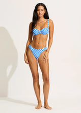 Seafolly Ruched Blue Check Underwire Bra & High Leg Bikini