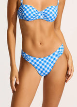 Seafolly Ruched Blue Check Underwire Bra & High Leg Bikini