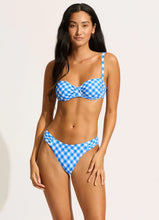 Seafolly Ruched Blue Check Underwire Bra & High Leg Bikini