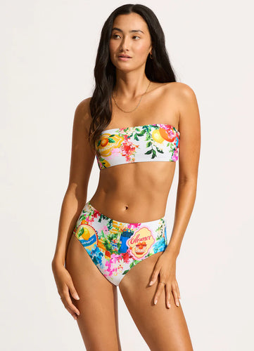 Seafolly High Waisted Bandeau Postcard Print Bikini