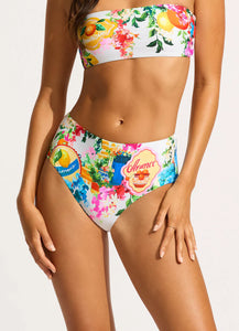 Seafolly High Waisted Bandeau Postcard Print Bikini