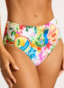 Seafolly High Waisted Bandeau Postcard Print Bikini