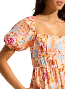 Seafolly Peach Floral Puff Sleeve Dress