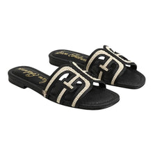 Sam Edelman Bay Multicolor Slide Sandal in Black & Linen