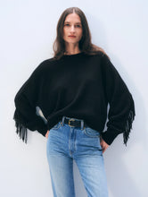 White & Warren Cashmere Blend Luxe Fringe Crewneck