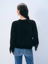White & Warren Cashmere Blend Luxe Fringe Crewneck