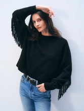 White & Warren Cashmere Blend Luxe Fringe Crewneck