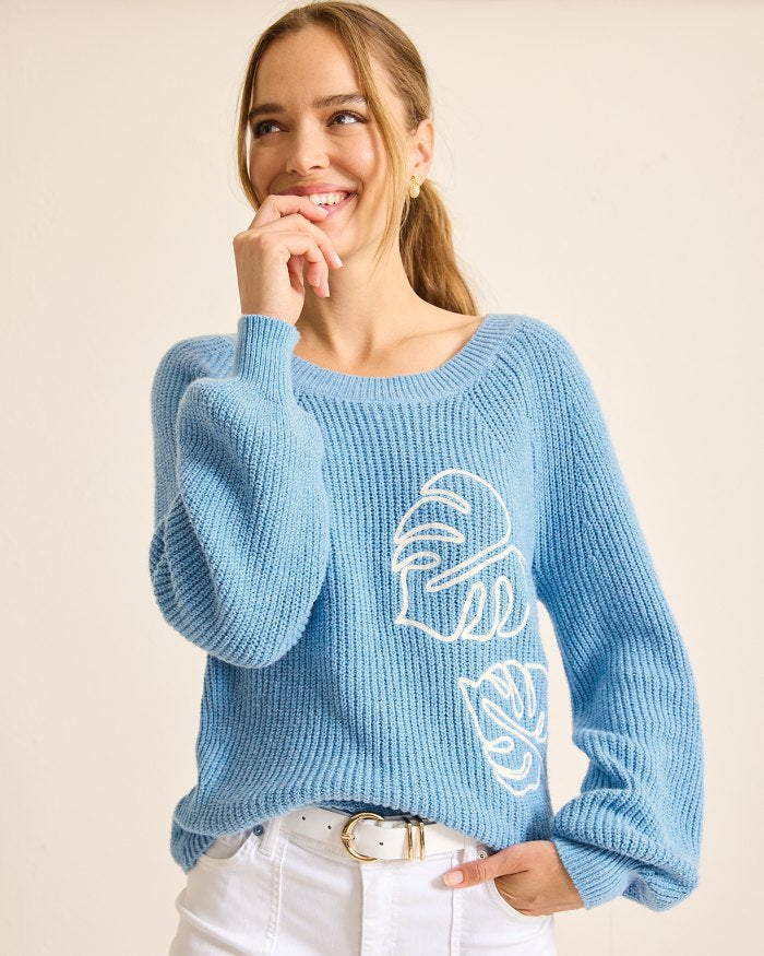 Tommy Bahama Pool Blue Breezy Beach Crew Knit Sweater