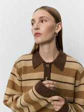 Striped Knit Polo in Brown Multi