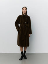 Wool Fur Coat in Dark Brown