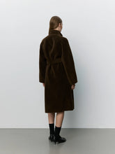 Wool Fur Coat in Dark Brown