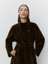 Wool Fur Coat in Dark Brown