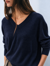 White & Warren Cashmere V Neck in Deep Navy