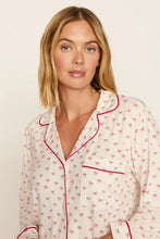 Eberjey Gisele Printed Long PJ Set in Mini Bow Ivory/Holly Red
