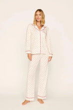 Eberjey Gisele Printed Long PJ Set in Mini Bow Ivory/Holly Red