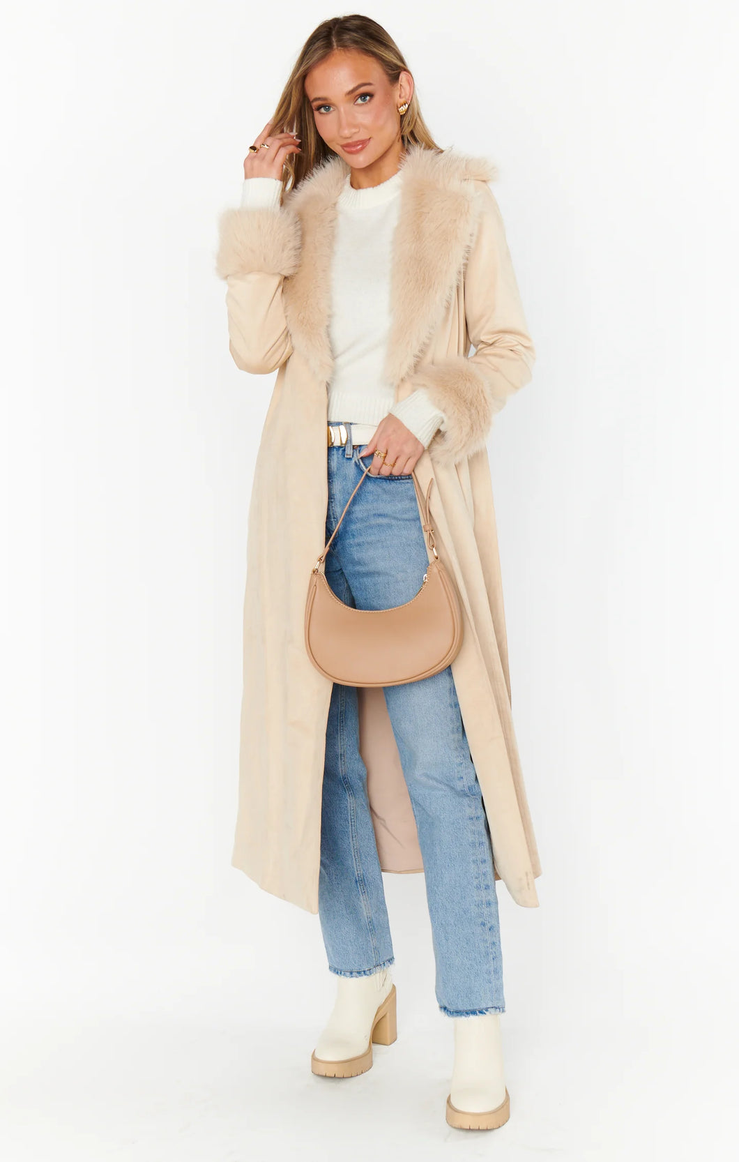 Show Me Your Mumu Penny Lane Beige Faux Suede Coat