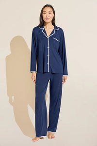 Eberjey Frida Whipstitch Long Navy PJ Set