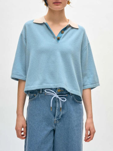 White + Warren Cashmere Cropped Slate Blue Polo