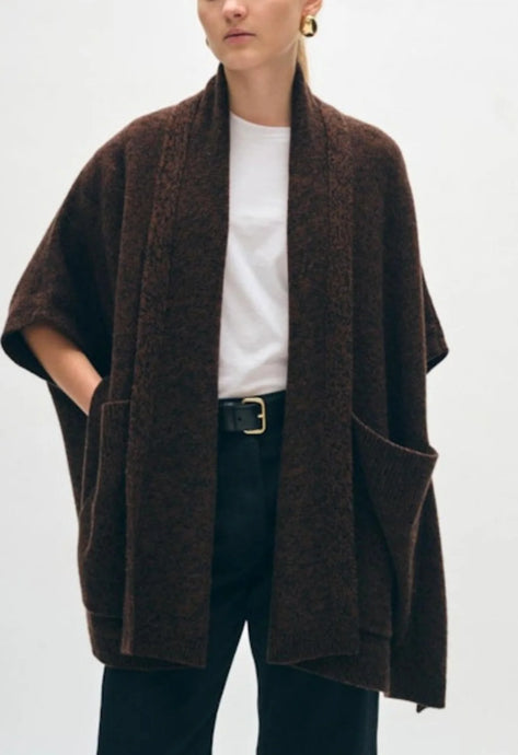 White + Warren Cashmere Blend Brown/Black Open Poncho