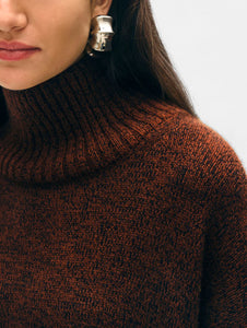 White + Warren Cashmere Blend Standneck Brown/Black Sweater