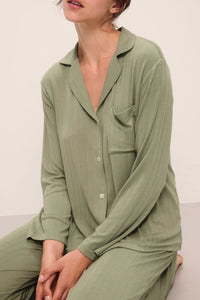 Eberjey Ribbed Soft Green Long PJ Set