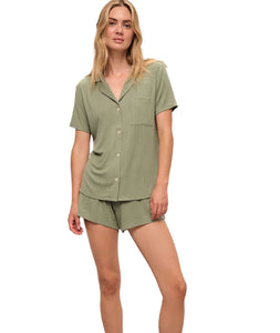 Eberjey Ribbed Soft Green Relaxed Short PJ Set