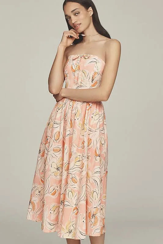 Hutch Iris Peach Watercolor Tulips Midi Dress