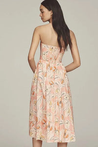 Hutch Iris Peach Watercolor Tulips Midi Dress