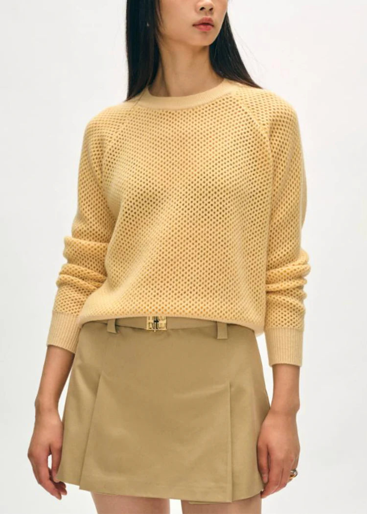 White + Warren Cashmere Cornsilk Mesh Sweatshirt