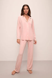 Eberjey Frida Whipstitch Silver Pink Long PJ Set