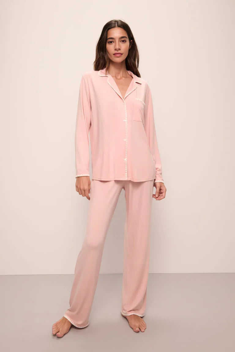 Eberjey Frida Whipstitch Silver Pink Long PJ Set