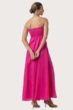 Lusana Talia Ultra Hot Pink Linen Pintuck Maxi Dress