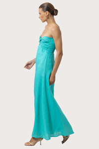 Lusana Melody Laurel Blue Linen Maxi Dress