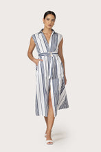 Lusana Chloe Shadow Stripe Belted Poplin Dress