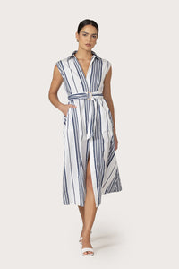 Lusana Chloe Shadow Stripe Belted Poplin Dress