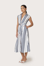 Lusana Chloe Shadow Stripe Belted Poplin Dress