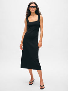 White + Warren Black Paperfine Midi Dress