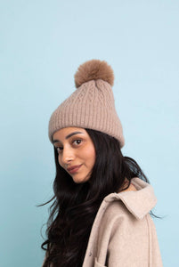 Beige Cable Knit Cuffed Beanie