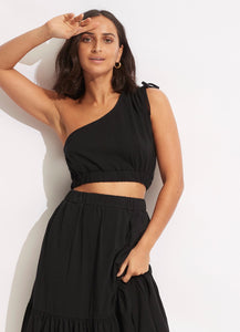 Knit Black One Shoulder Crop Top