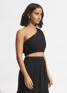 Knit Black One Shoulder Crop Top