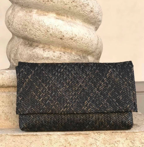 Rattan Black Clutch