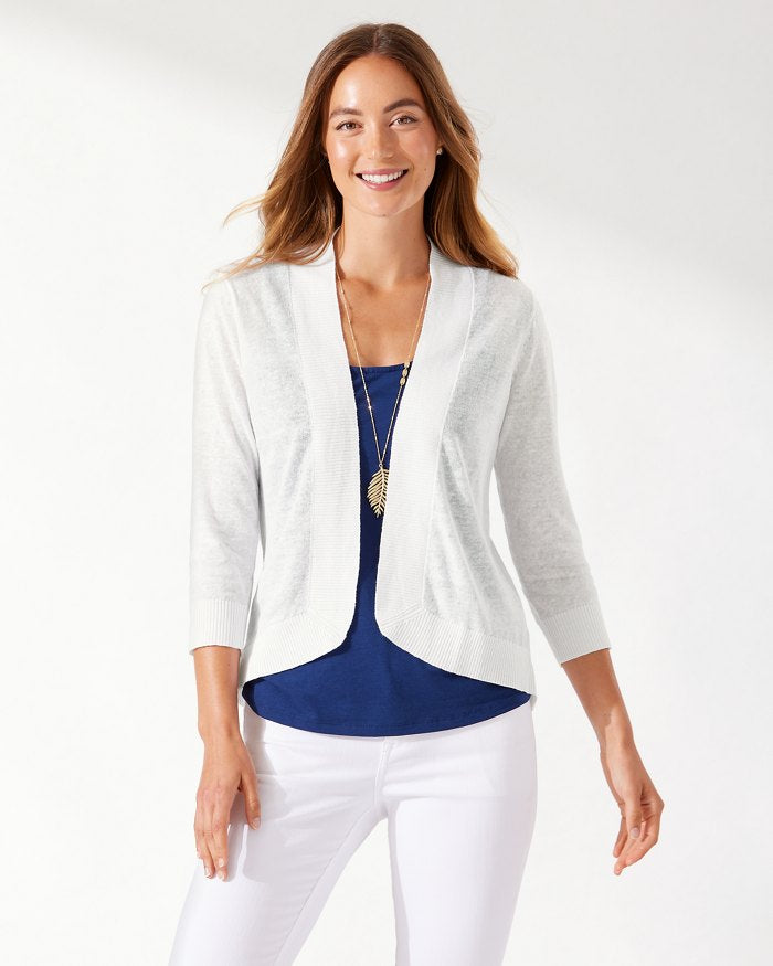 Tommy Bahama White Linen Open Cardigan