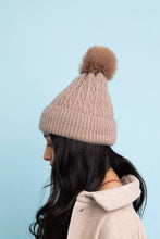 Beige Cable Knit Cuffed Beanie